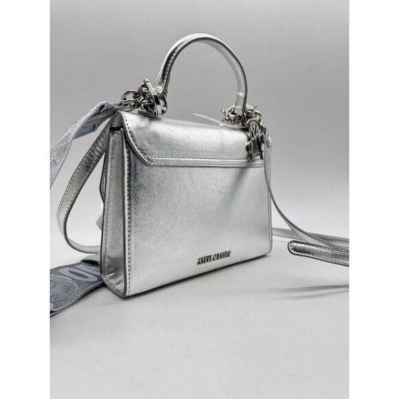 STEVE MADDEN Blattuca logo metallic top handle crossbody bag -Silver (Used) - Picture 9 of 14